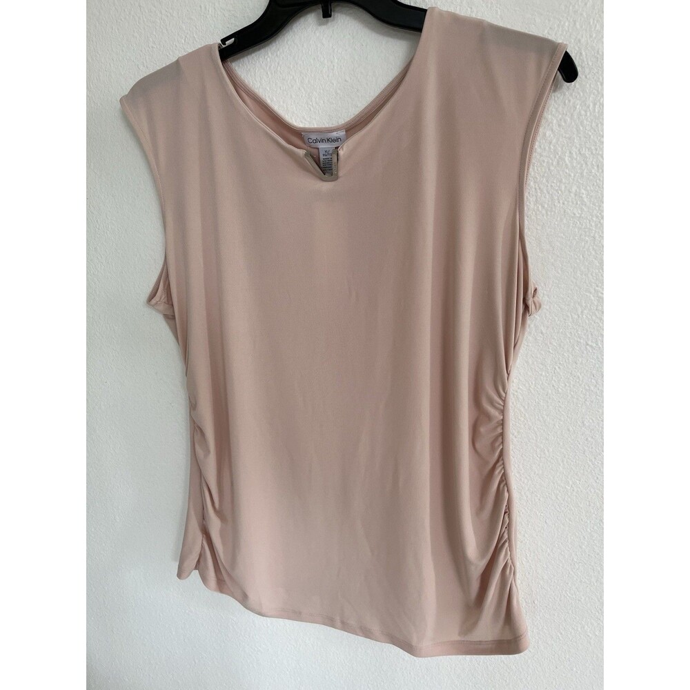 Calvin Klein Women's Sleeveless Ruched Top XL Orange Office Classic Chic NWT